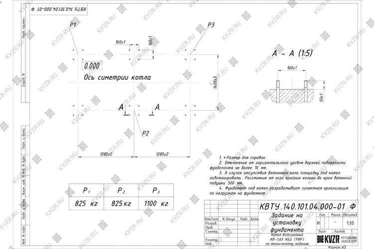 Котел 1600 кВт уголь дрова с водяными колосниками чертеж фундамента
