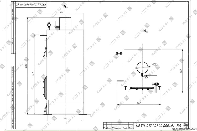 Котел на естественной тяге 230 кВт чертеж